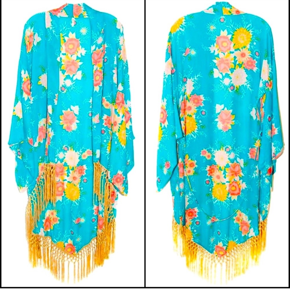 ⭐️Spell And The Gypsy Collective Tropical Jagger Gold Fringe Kimono⭐️ *AS IS*